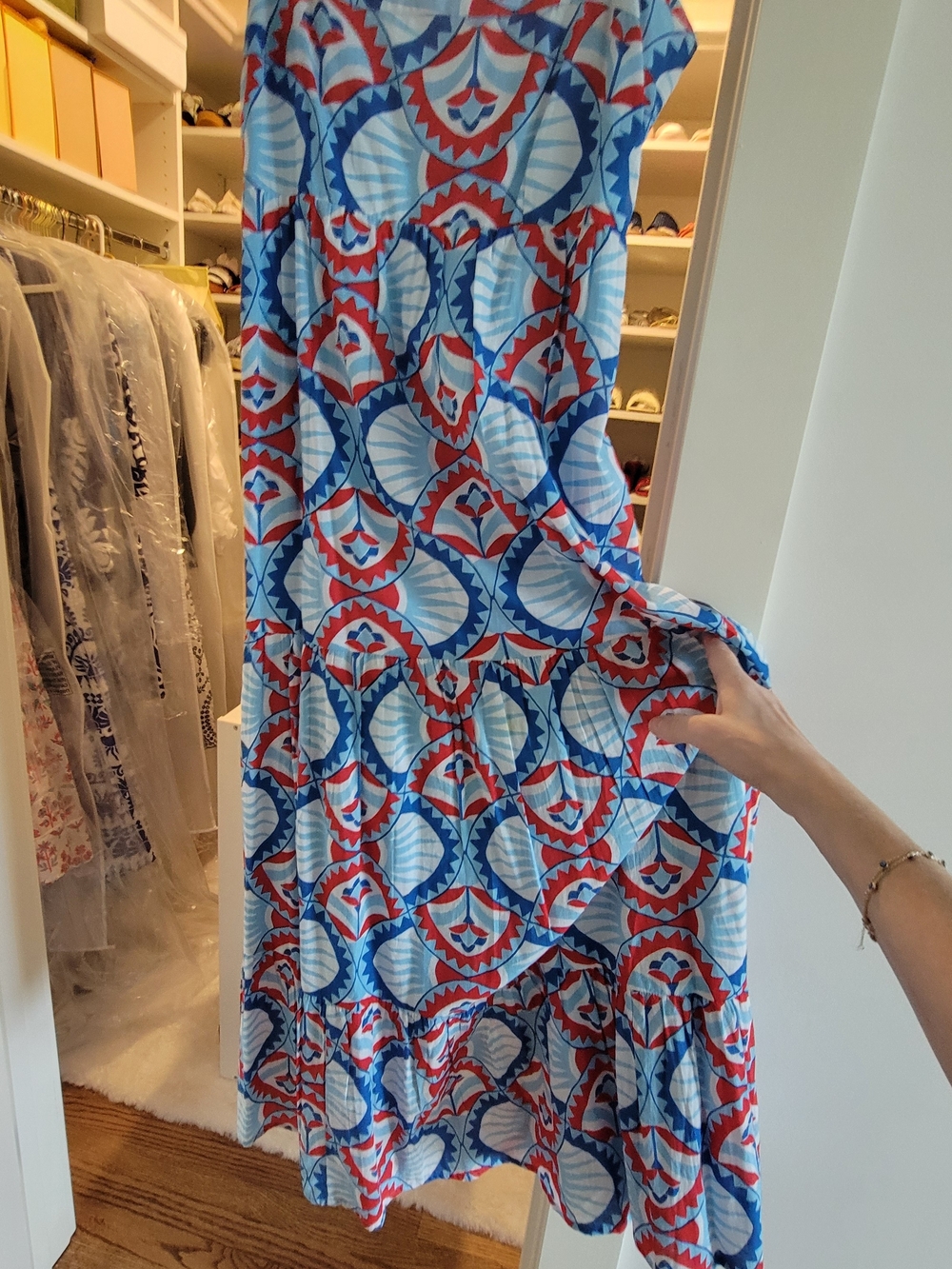 Almost New!! Authentic Oliphant Designer. Blue & Red Geometric Maxi Dress. - Picture 5 of 9